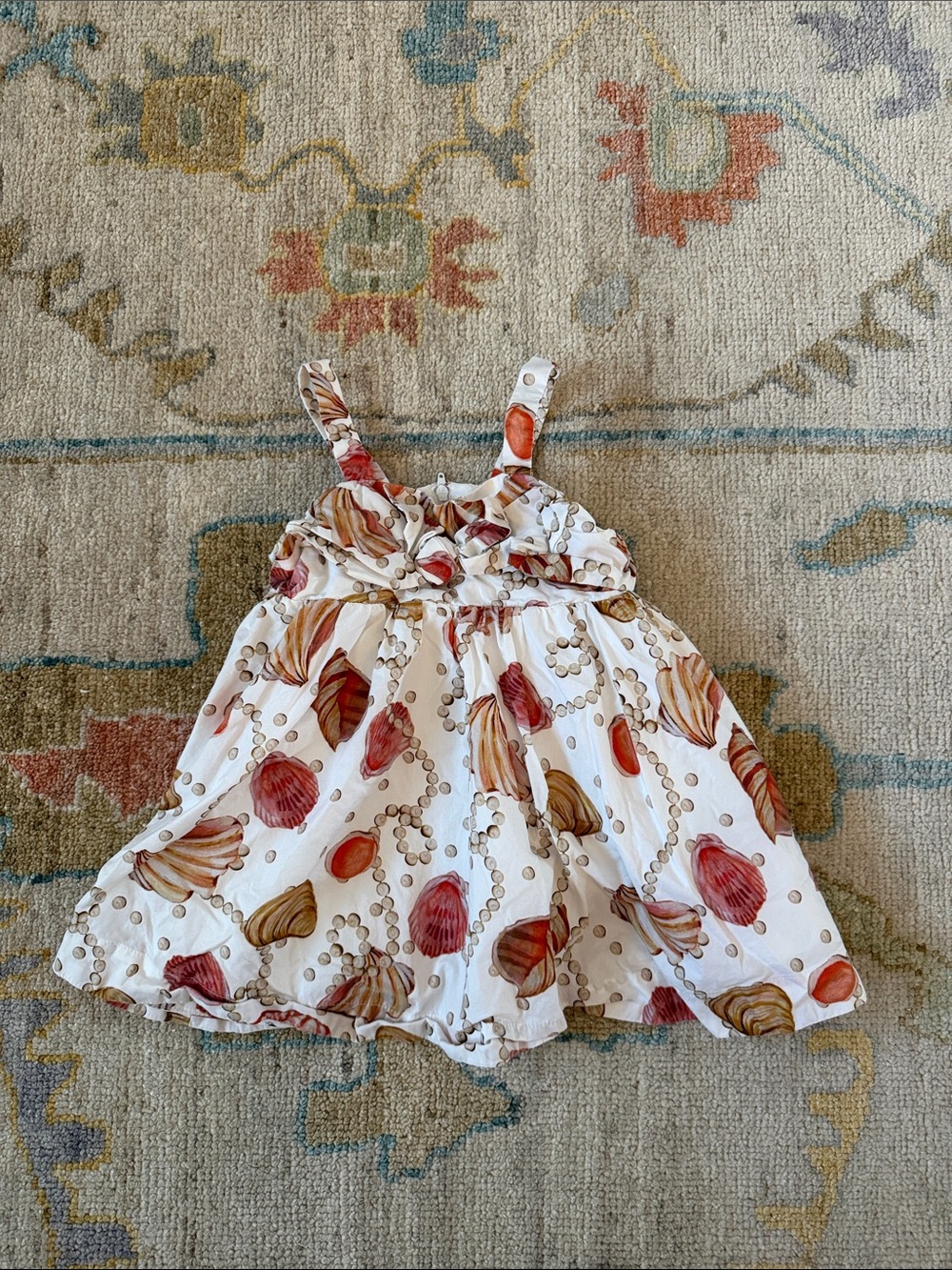 Crewcuts White Sundress with Pink and Tan Shell Print
